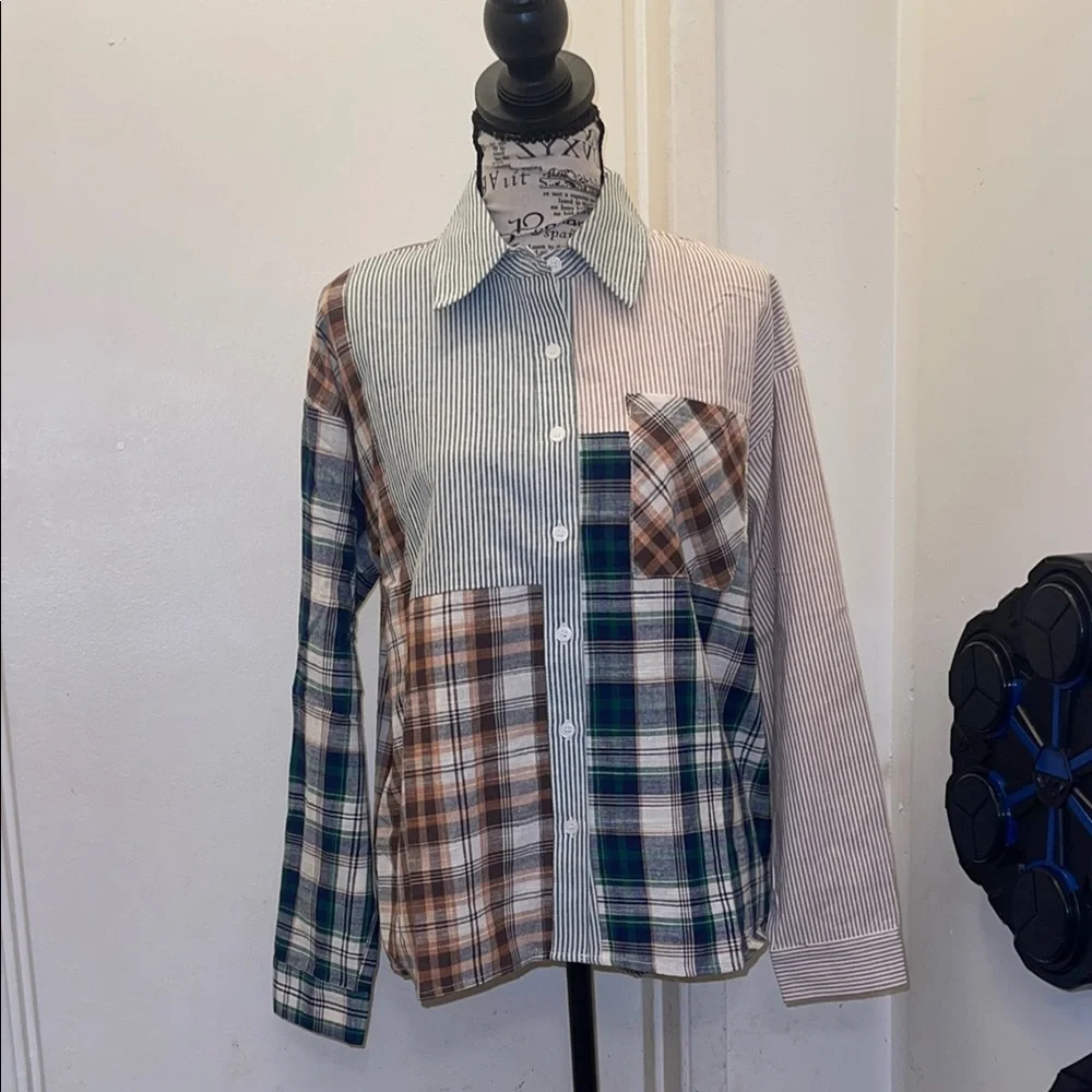 Sadie & Sage Multicolor Patchwork Button Down Shirt - Picture 1 of 3